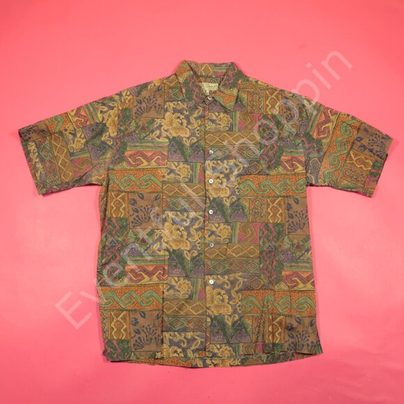 Tori Richard Shirt Mens Medium Purple Yellow Hawaiian Vintage Wild Pattern - Picture 2 of 4
